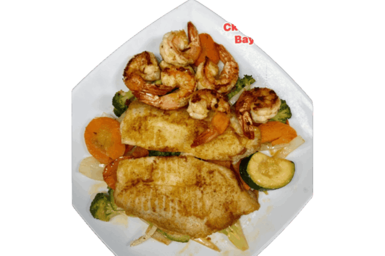 Grilled/Pan-Seared Fish Fillet and Shrimp with Sautéed Vegetables